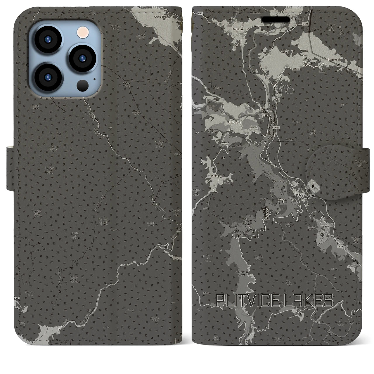 【プリトヴィツェ湖群(クロアチア)】地図柄iPhoneケース(手帳タイプ)