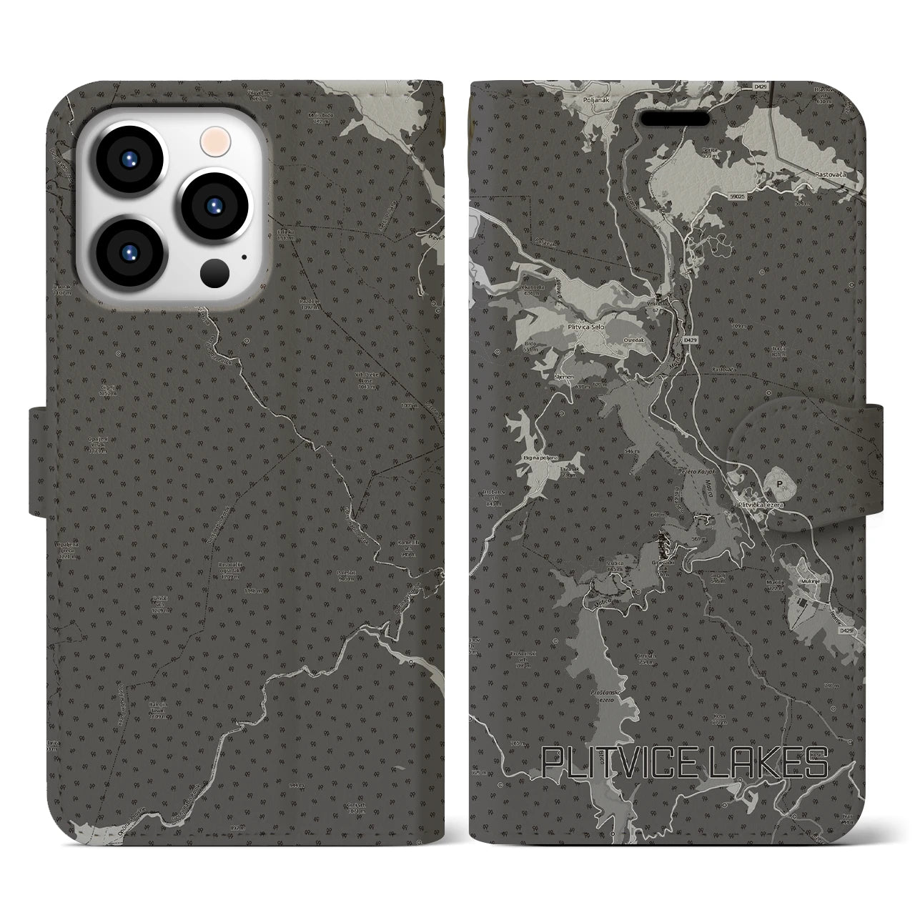 【プリトヴィツェ湖群(クロアチア)】地図柄iPhoneケース(手帳タイプ)