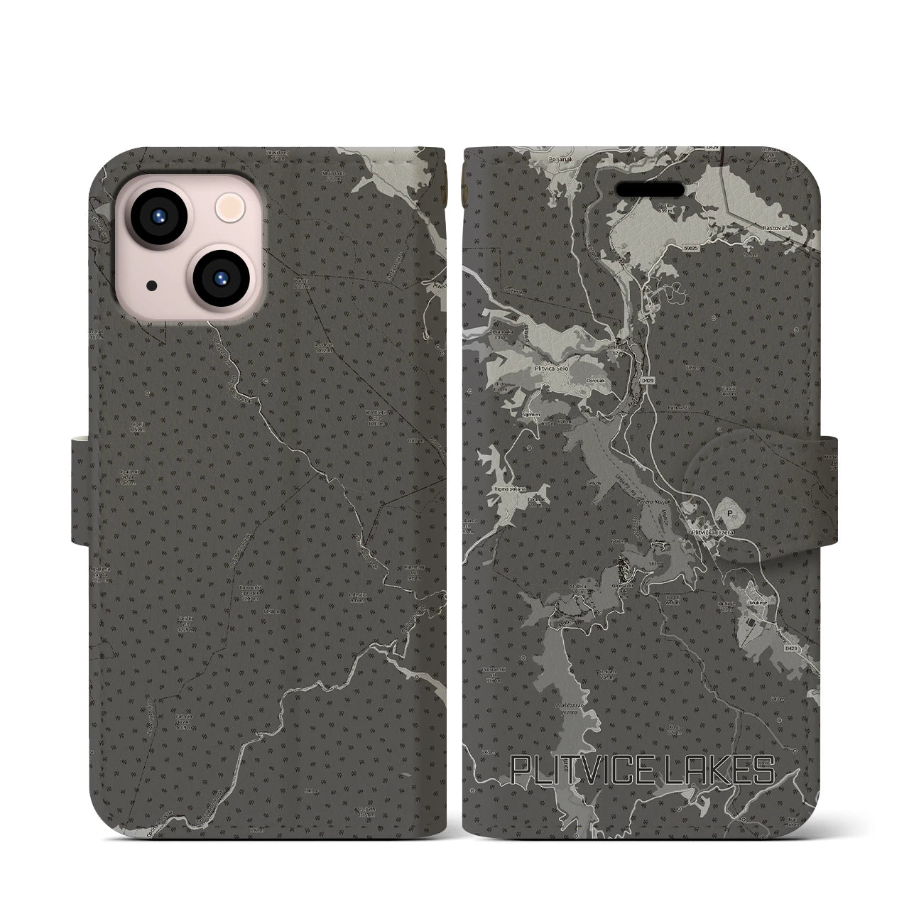 【プリトヴィツェ湖群(クロアチア)】地図柄iPhoneケース(手帳タイプ)