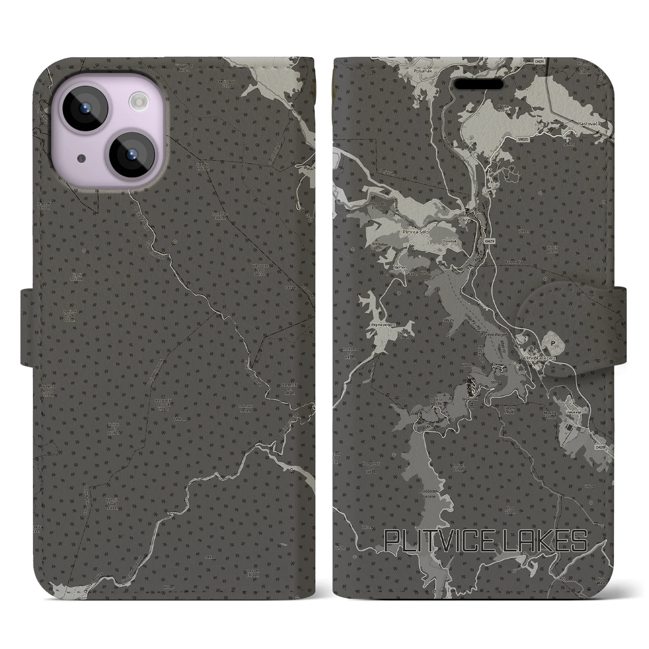 【プリトヴィツェ湖群(クロアチア)】地図柄iPhoneケース(手帳タイプ)