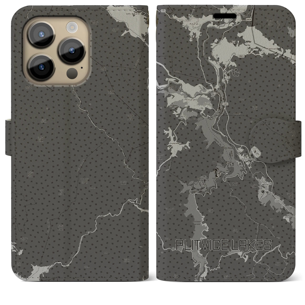 【プリトヴィツェ湖群(クロアチア)】地図柄iPhoneケース(手帳タイプ)