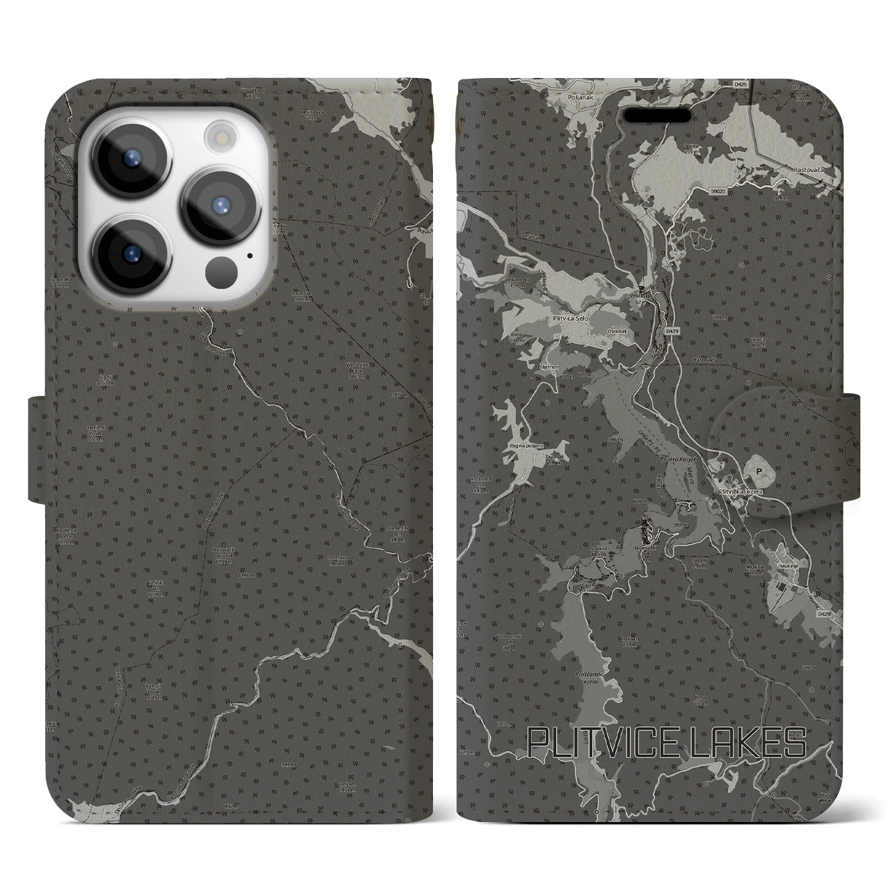 【プリトヴィツェ湖群(クロアチア)】地図柄iPhoneケース(手帳タイプ)