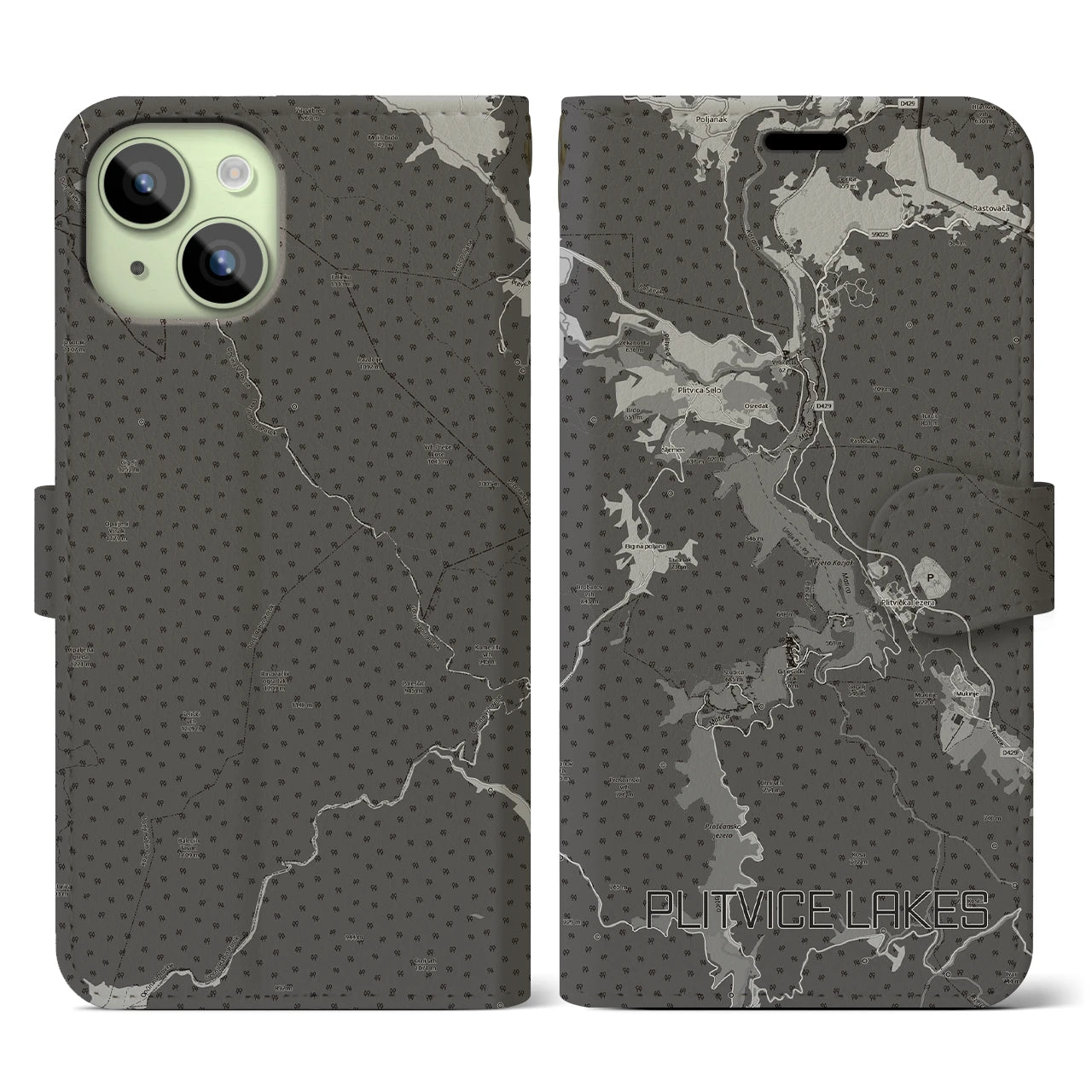 【プリトヴィツェ湖群(クロアチア)】地図柄iPhoneケース(手帳タイプ)