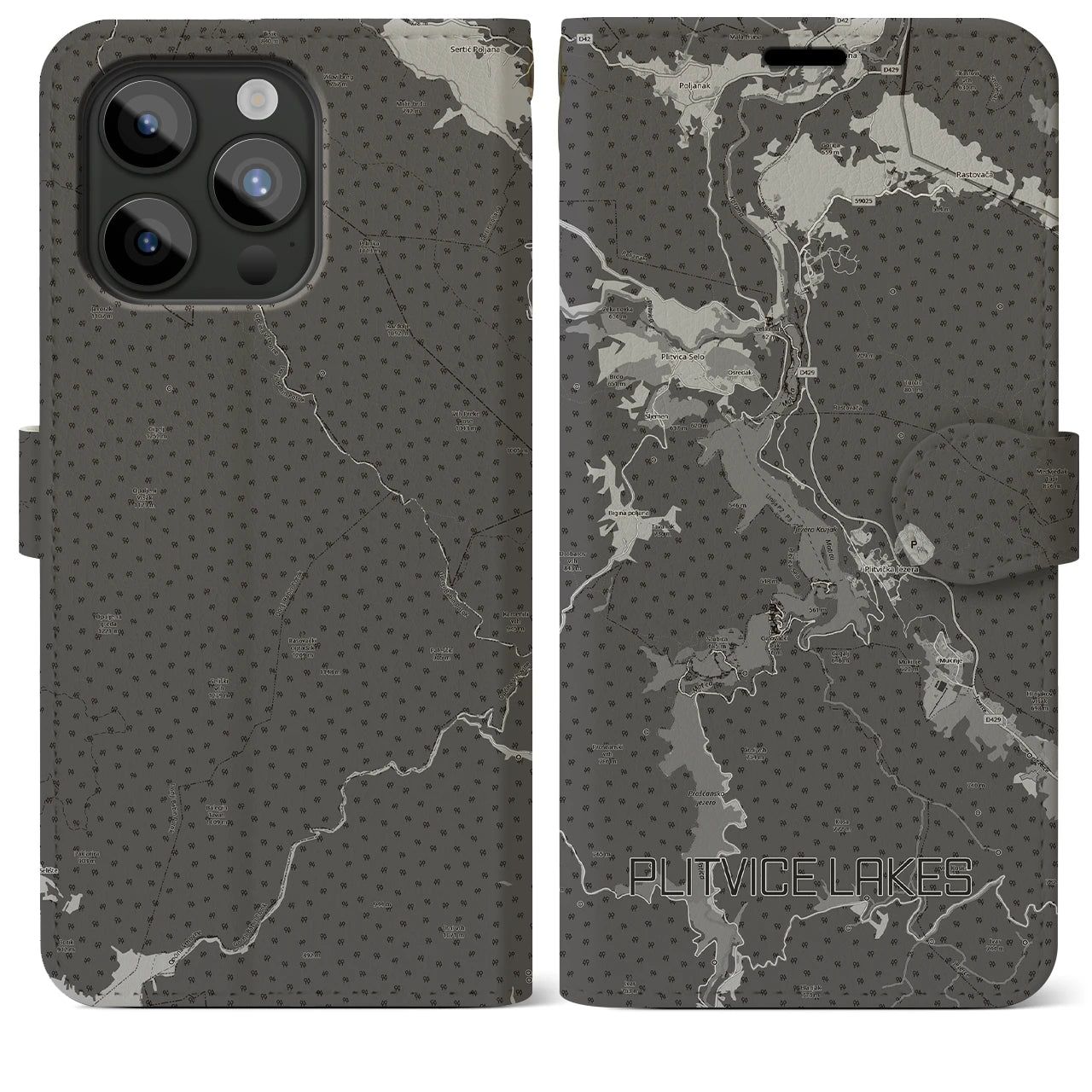 【プリトヴィツェ湖群(クロアチア)】地図柄iPhoneケース(手帳タイプ)