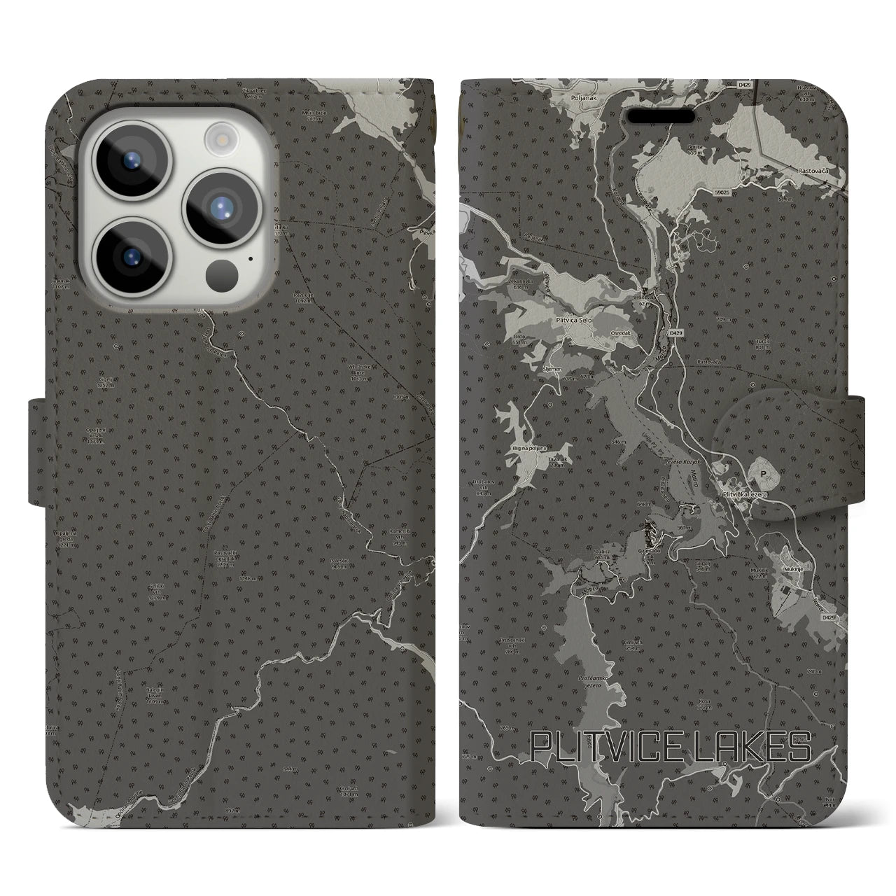 【プリトヴィツェ湖群(クロアチア)】地図柄iPhoneケース(手帳タイプ)