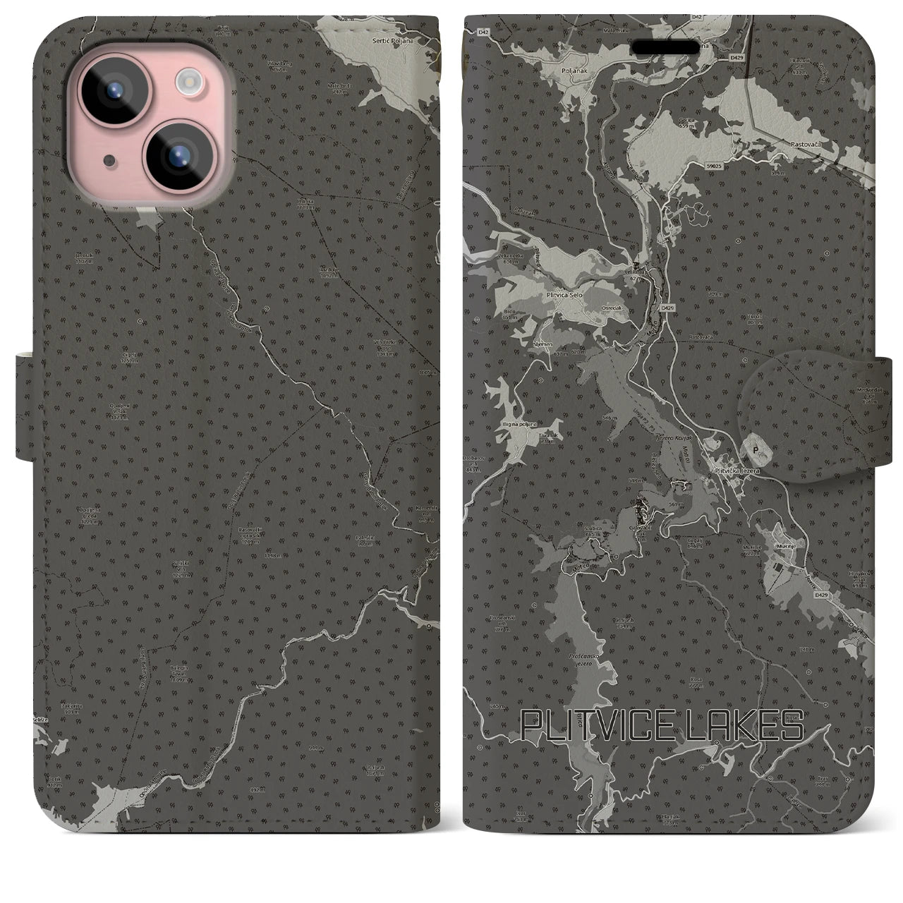 【プリトヴィツェ湖群(クロアチア)】地図柄iPhoneケース(手帳タイプ)