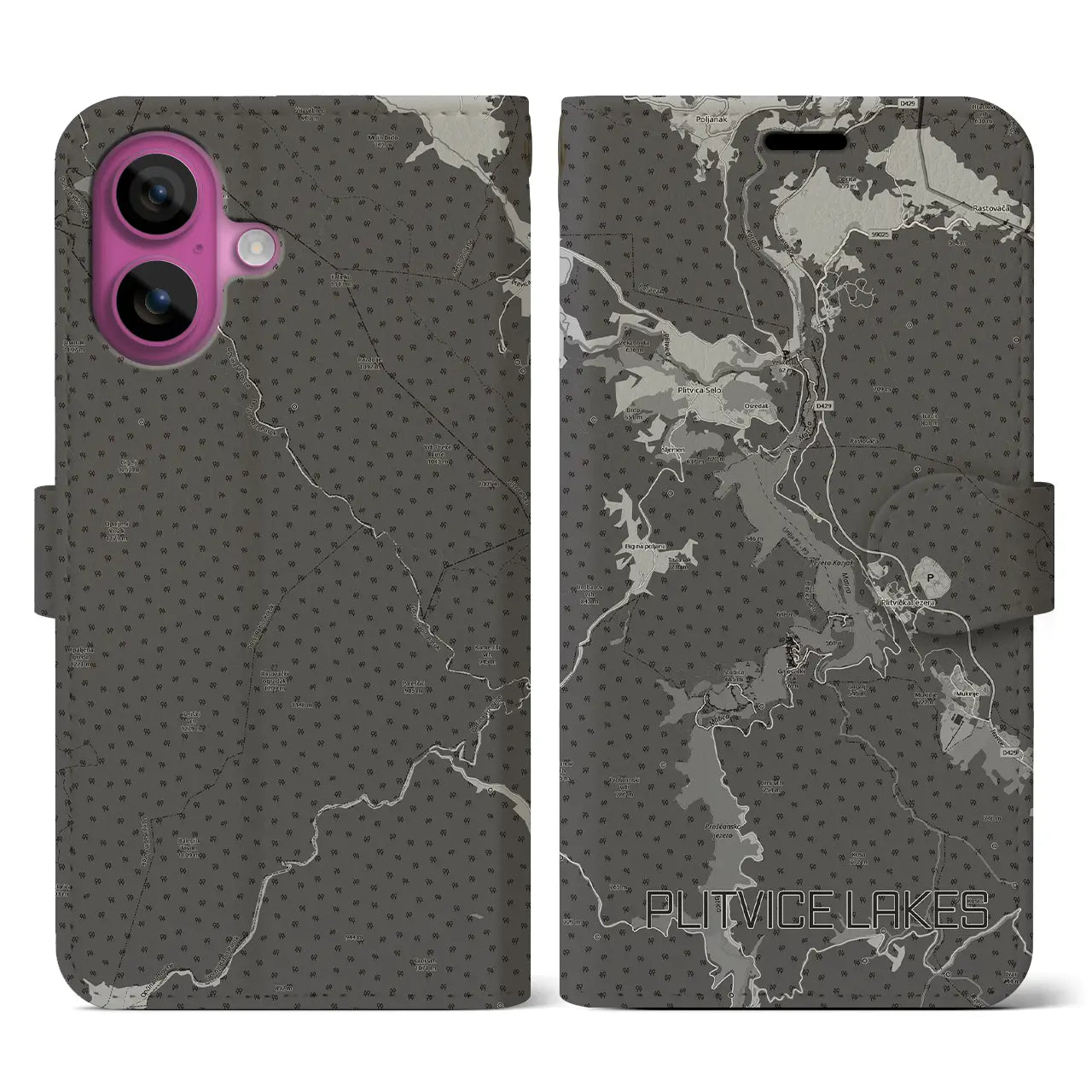 【プリトヴィツェ湖群(クロアチア)】地図柄iPhoneケース(手帳タイプ)