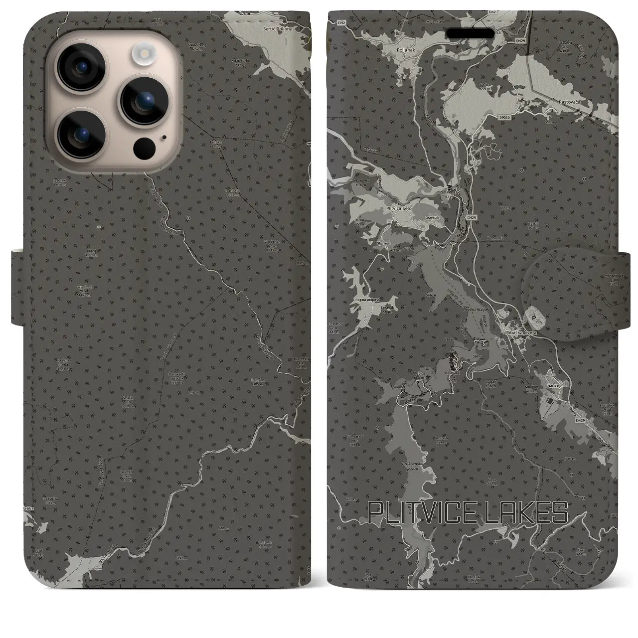 【プリトヴィツェ湖群(クロアチア)】地図柄iPhoneケース(手帳タイプ)