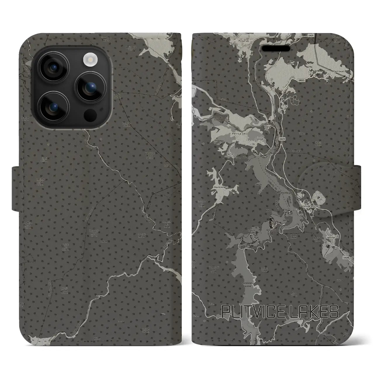 【プリトヴィツェ湖群(クロアチア)】地図柄iPhoneケース(手帳タイプ)