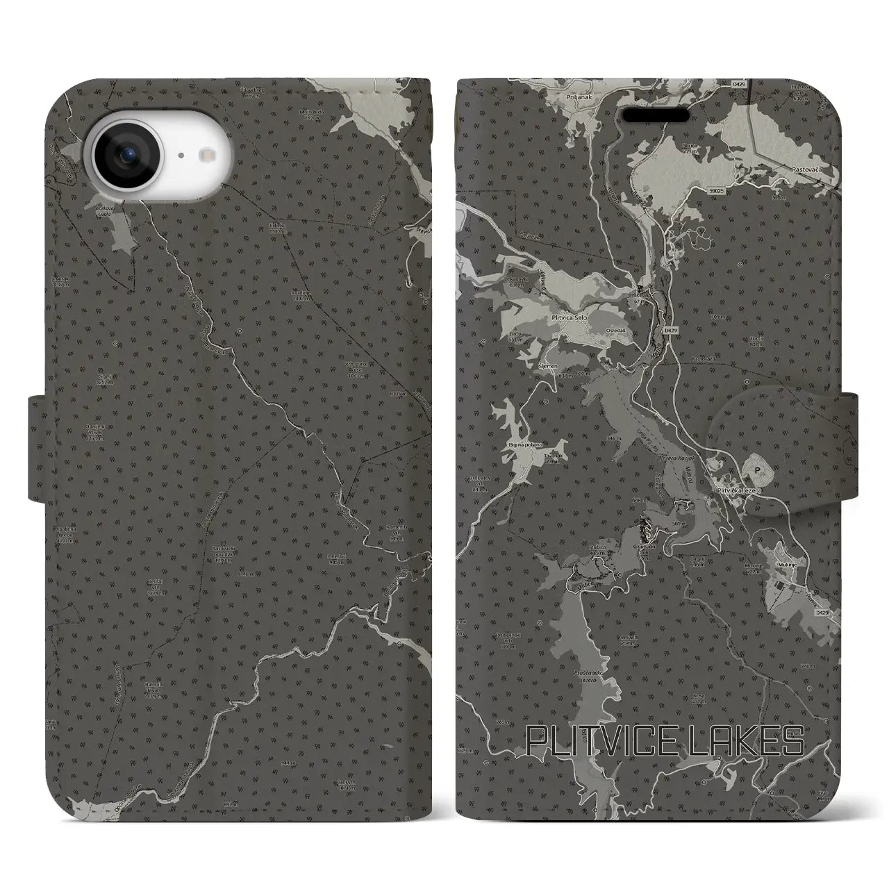 【プリトヴィツェ湖群(クロアチア)】地図柄iPhoneケース(手帳タイプ)