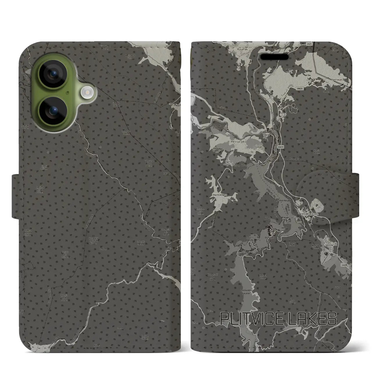 【プリトヴィツェ湖群(クロアチア)】地図柄iPhoneケース(手帳タイプ)