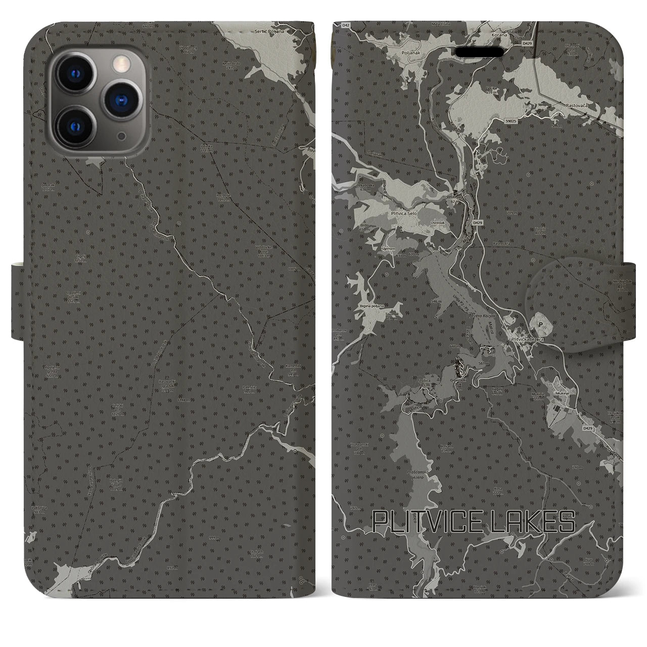 【プリトヴィツェ湖群(クロアチア)】地図柄iPhoneケース(手帳タイプ)