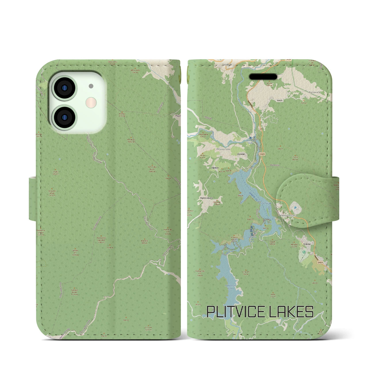 【プリトヴィツェ湖群(クロアチア)】地図柄iPhoneケース(手帳タイプ)