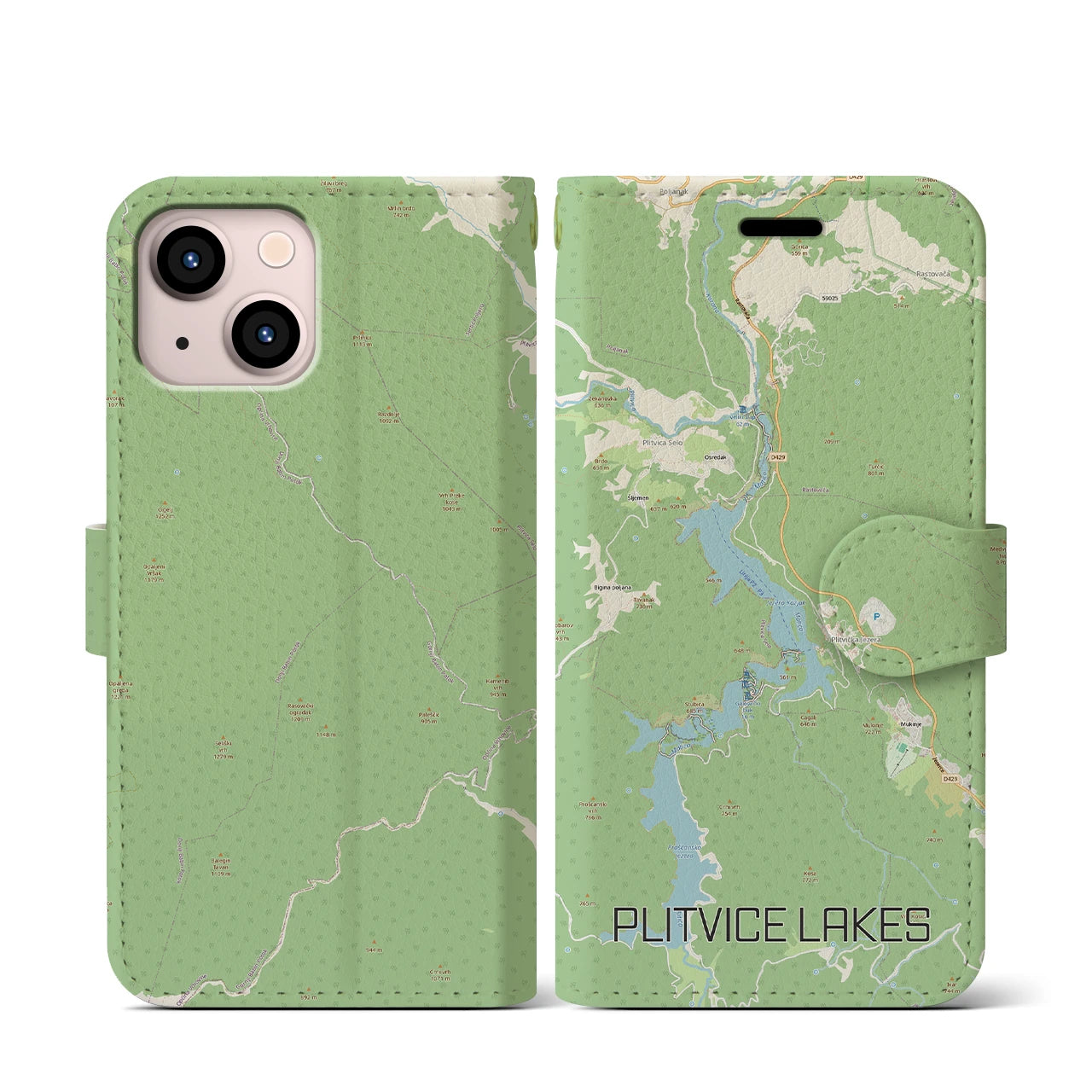 【プリトヴィツェ湖群(クロアチア)】地図柄iPhoneケース(手帳タイプ)