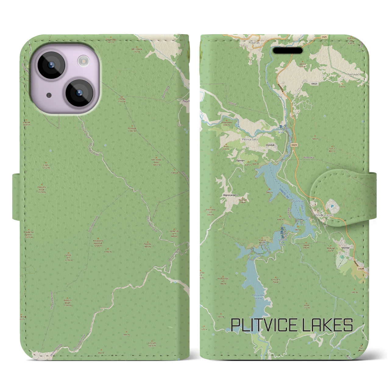 【プリトヴィツェ湖群(クロアチア)】地図柄iPhoneケース(手帳タイプ)