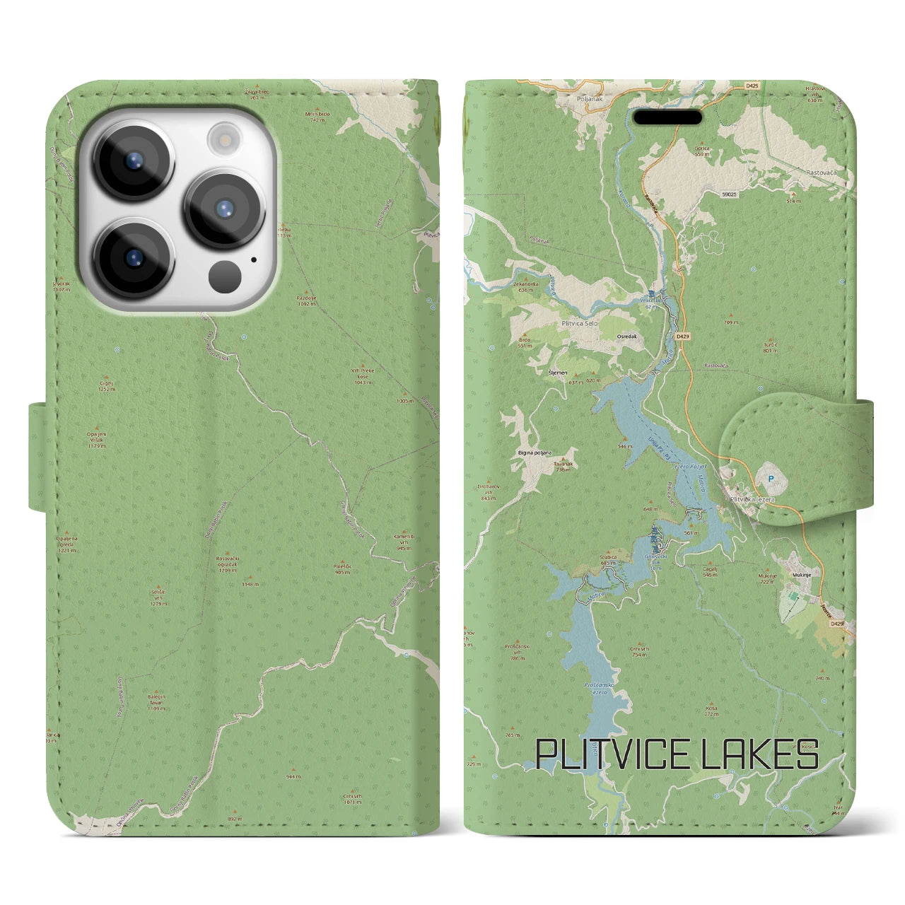【プリトヴィツェ湖群(クロアチア)】地図柄iPhoneケース(手帳タイプ)