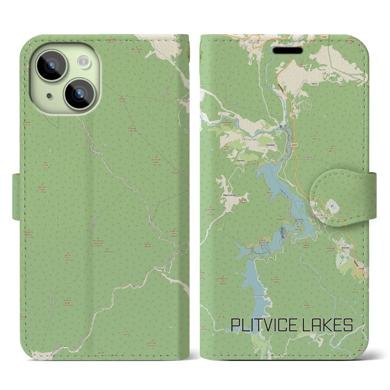 【プリトヴィツェ湖群(クロアチア)】地図柄iPhoneケース(手帳タイプ)