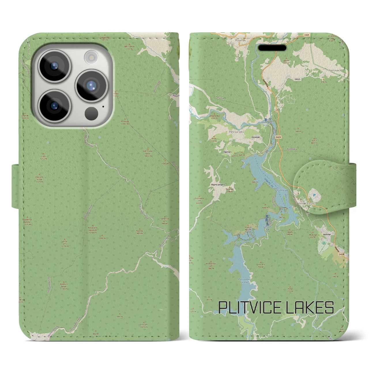 【プリトヴィツェ湖群(クロアチア)】地図柄iPhoneケース(手帳タイプ)