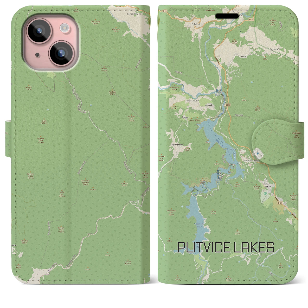 【プリトヴィツェ湖群(クロアチア)】地図柄iPhoneケース(手帳タイプ)