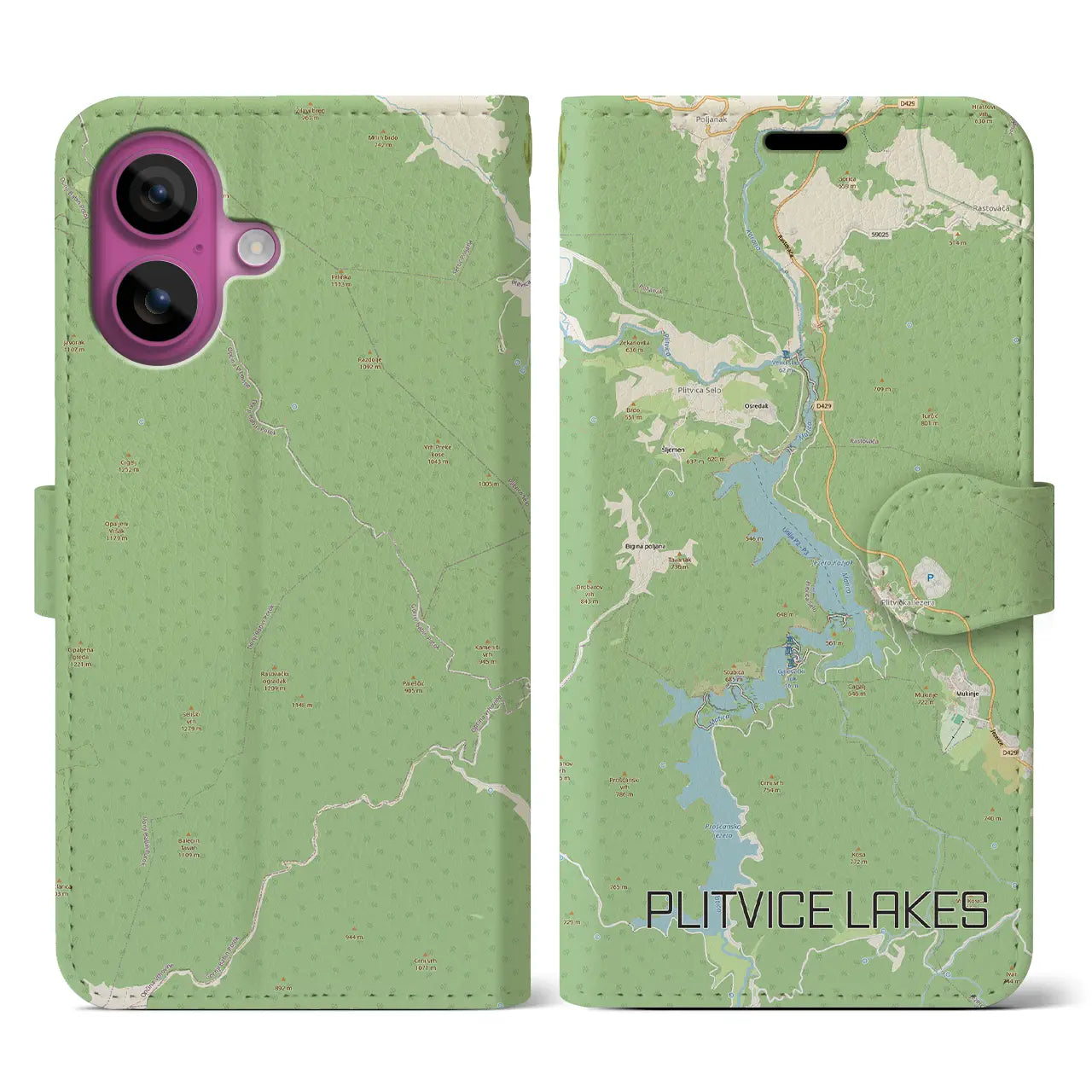 【プリトヴィツェ湖群(クロアチア)】地図柄iPhoneケース(手帳タイプ)