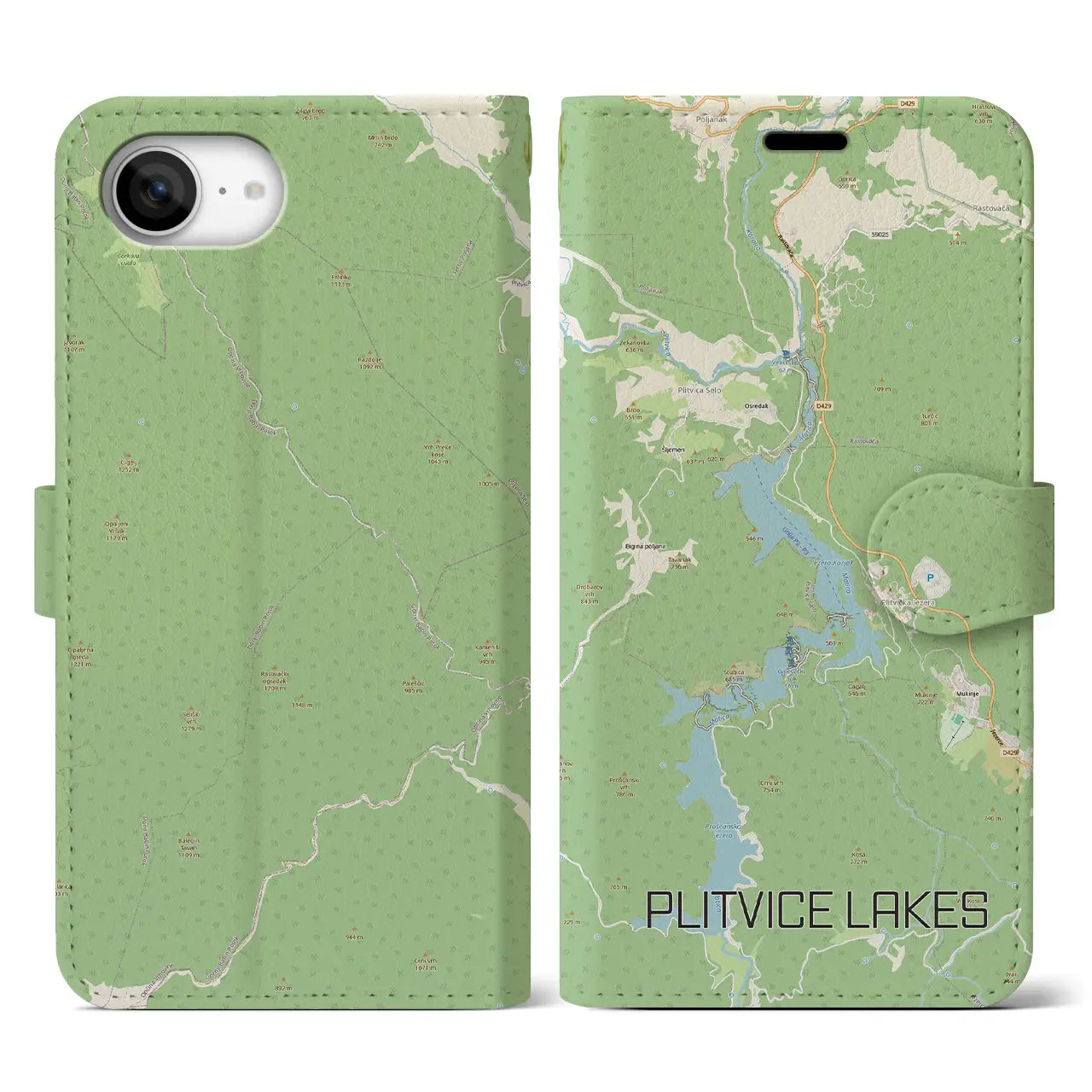 【プリトヴィツェ湖群(クロアチア)】地図柄iPhoneケース(手帳タイプ)