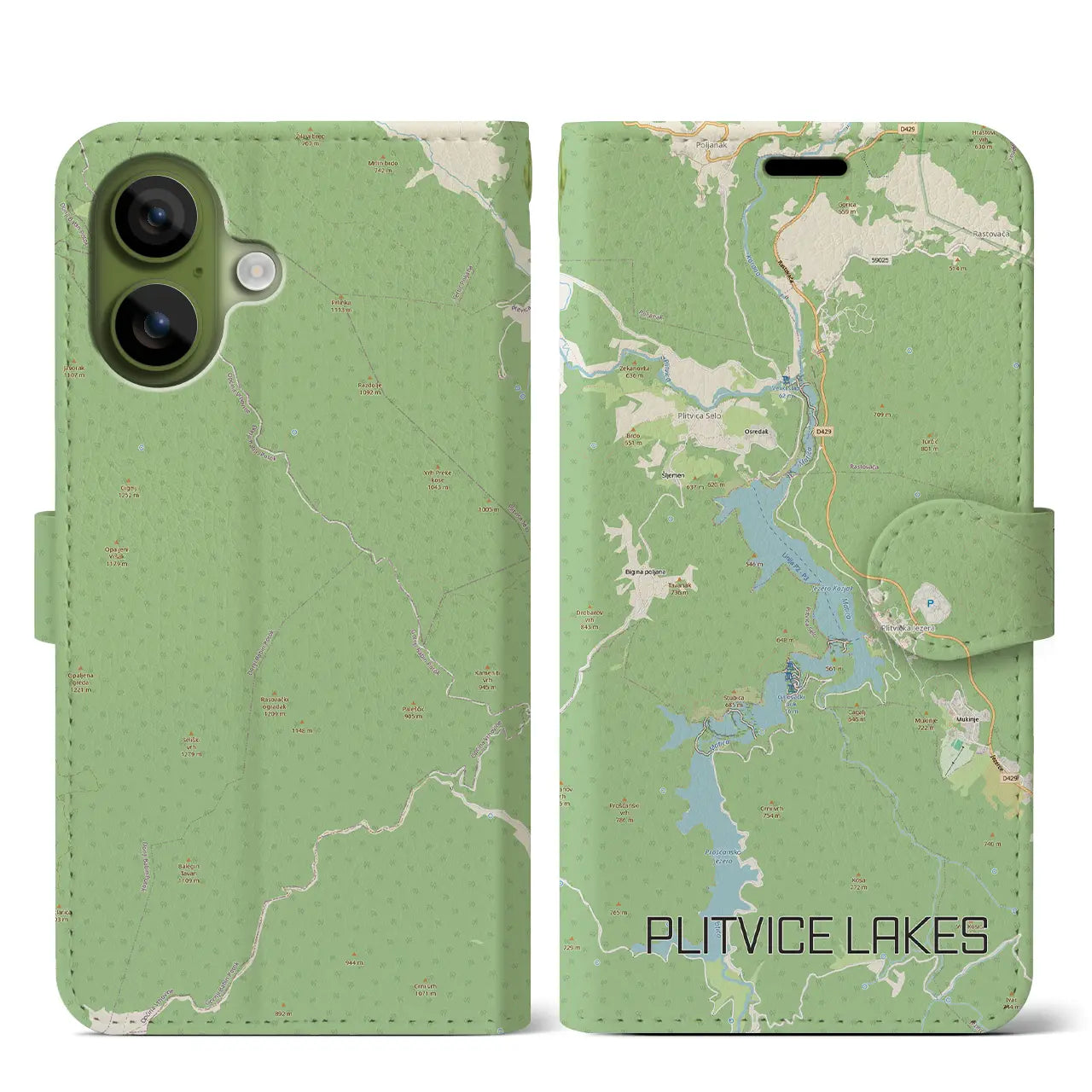 【プリトヴィツェ湖群(クロアチア)】地図柄iPhoneケース(手帳タイプ)