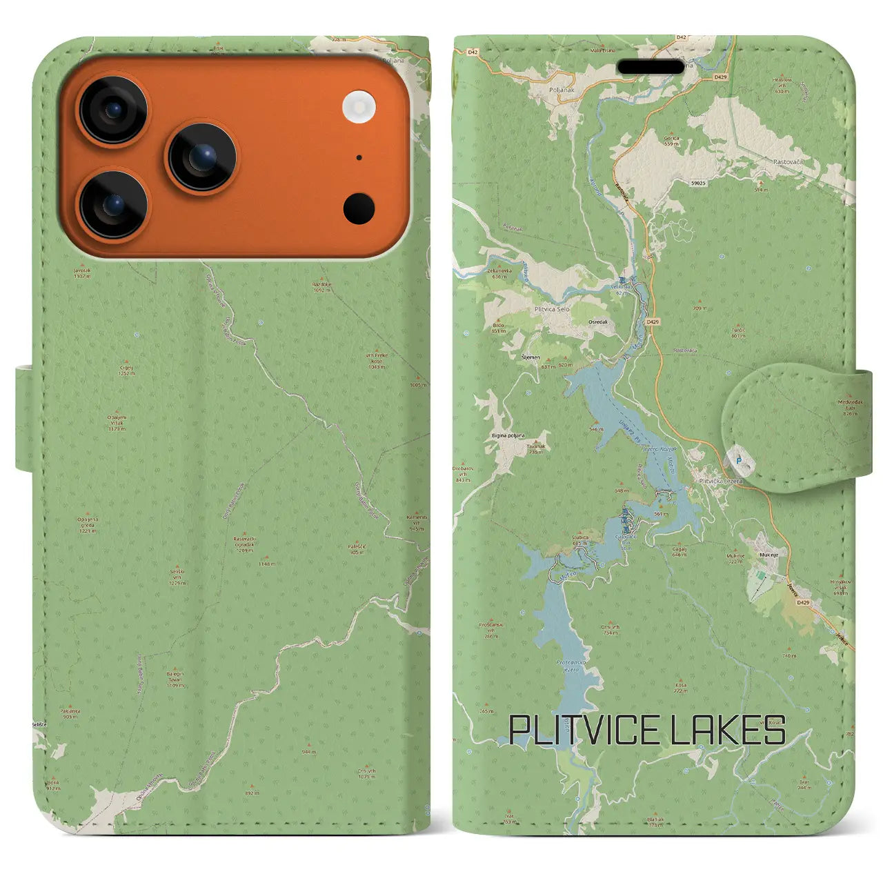 【プリトヴィツェ湖群(クロアチア)】地図柄iPhoneケース(手帳タイプ)