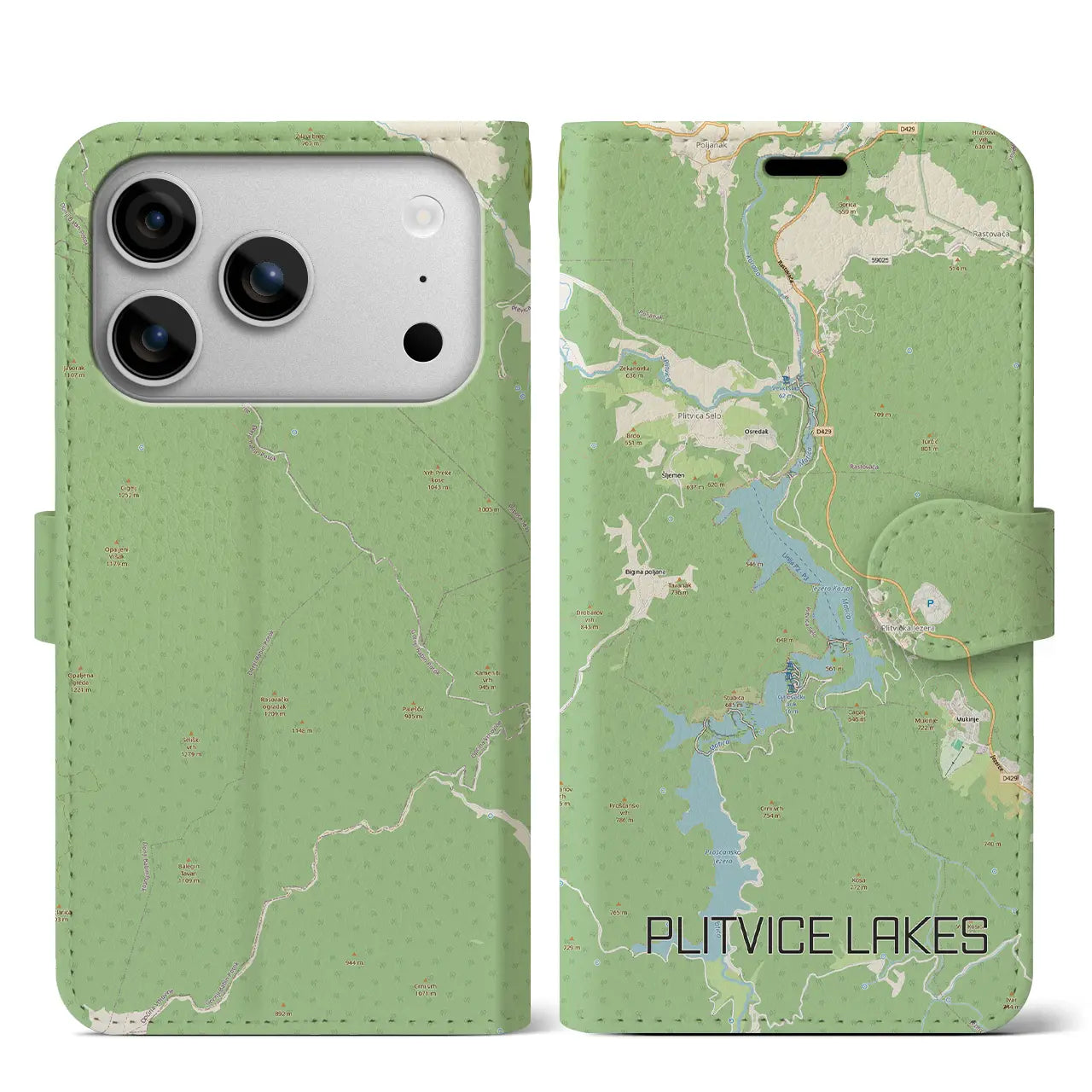 【プリトヴィツェ湖群(クロアチア)】地図柄iPhoneケース(手帳タイプ)