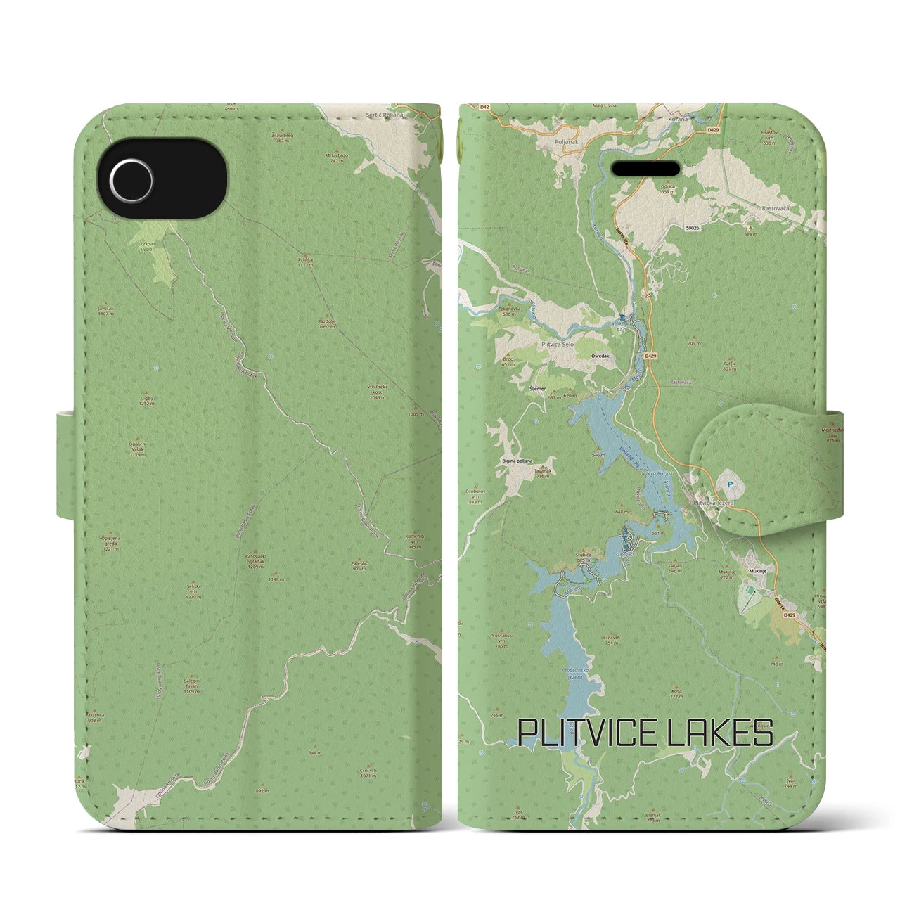 【プリトヴィツェ湖群(クロアチア)】地図柄iPhoneケース(手帳タイプ)