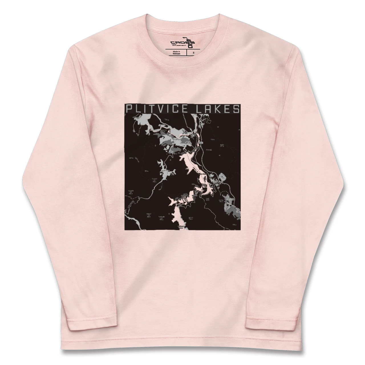 【プリトヴィツェ湖群(クロアチア)】地図柄ロングスリーブTシャツ