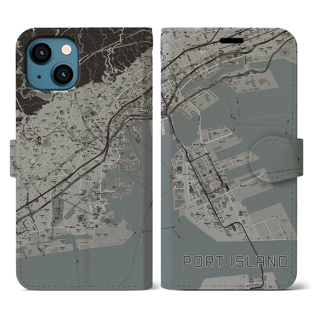 【ポートアイランド(兵庫県)】地図柄iPhoneケース(手帳タイプ)