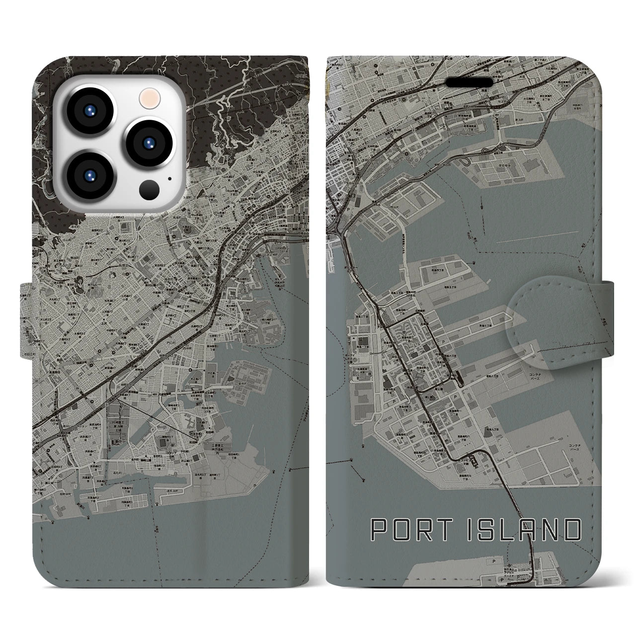 【ポートアイランド(兵庫県)】地図柄iPhoneケース(手帳タイプ)