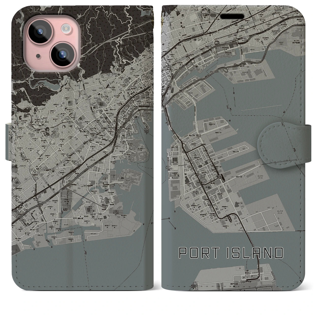 【ポートアイランド(兵庫県)】地図柄iPhoneケース(手帳タイプ)