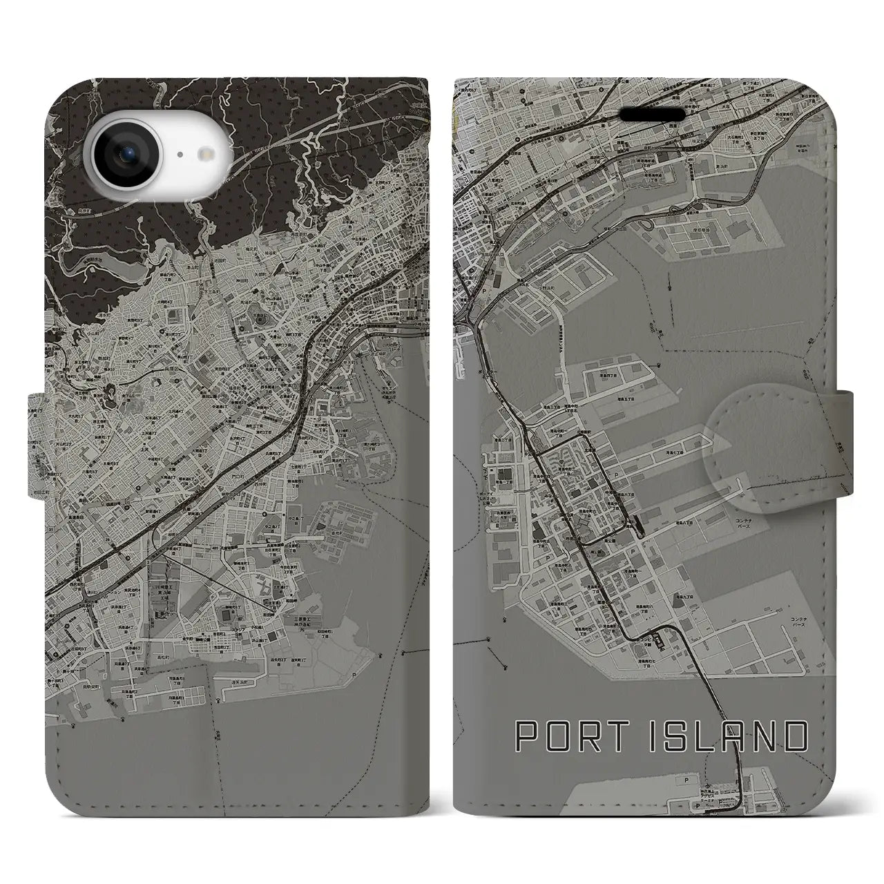 【ポートアイランド(兵庫県)】地図柄iPhoneケース(手帳タイプ)