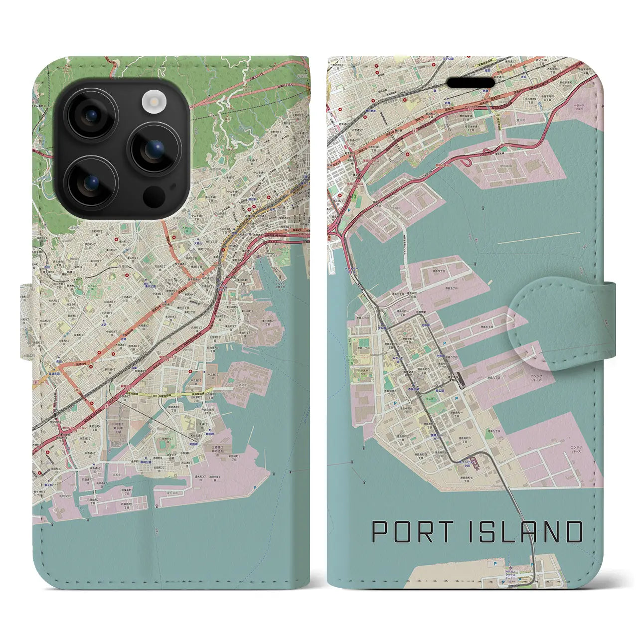 【ポートアイランド(兵庫県)】地図柄iPhoneケース(手帳タイプ)