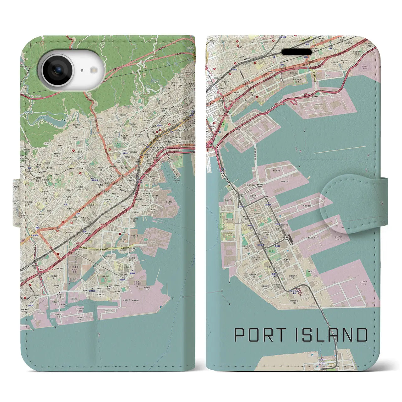 【ポートアイランド(兵庫県)】地図柄iPhoneケース(手帳タイプ)