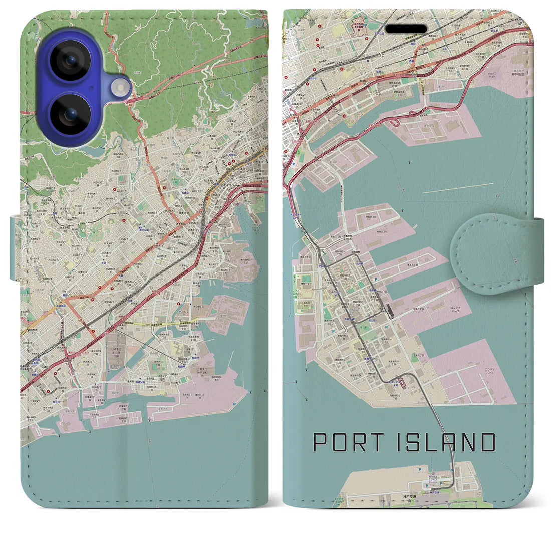 【ポートアイランド(兵庫県)】地図柄iPhoneケース(手帳タイプ)ナチュラル・iPhone 16 Pro Max 用