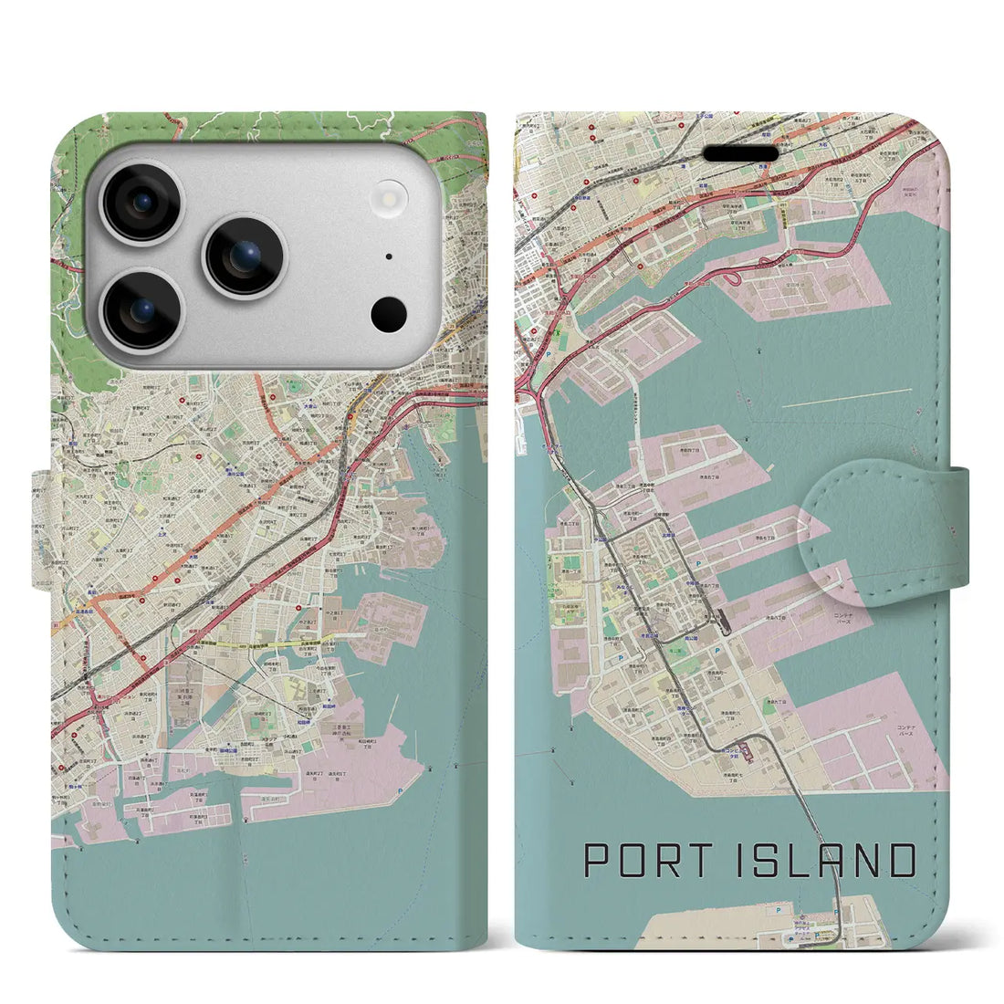 【ポートアイランド(兵庫県)】地図柄iPhoneケース(手帳タイプ)モノトーン・iPhone 17 Pro Max 用