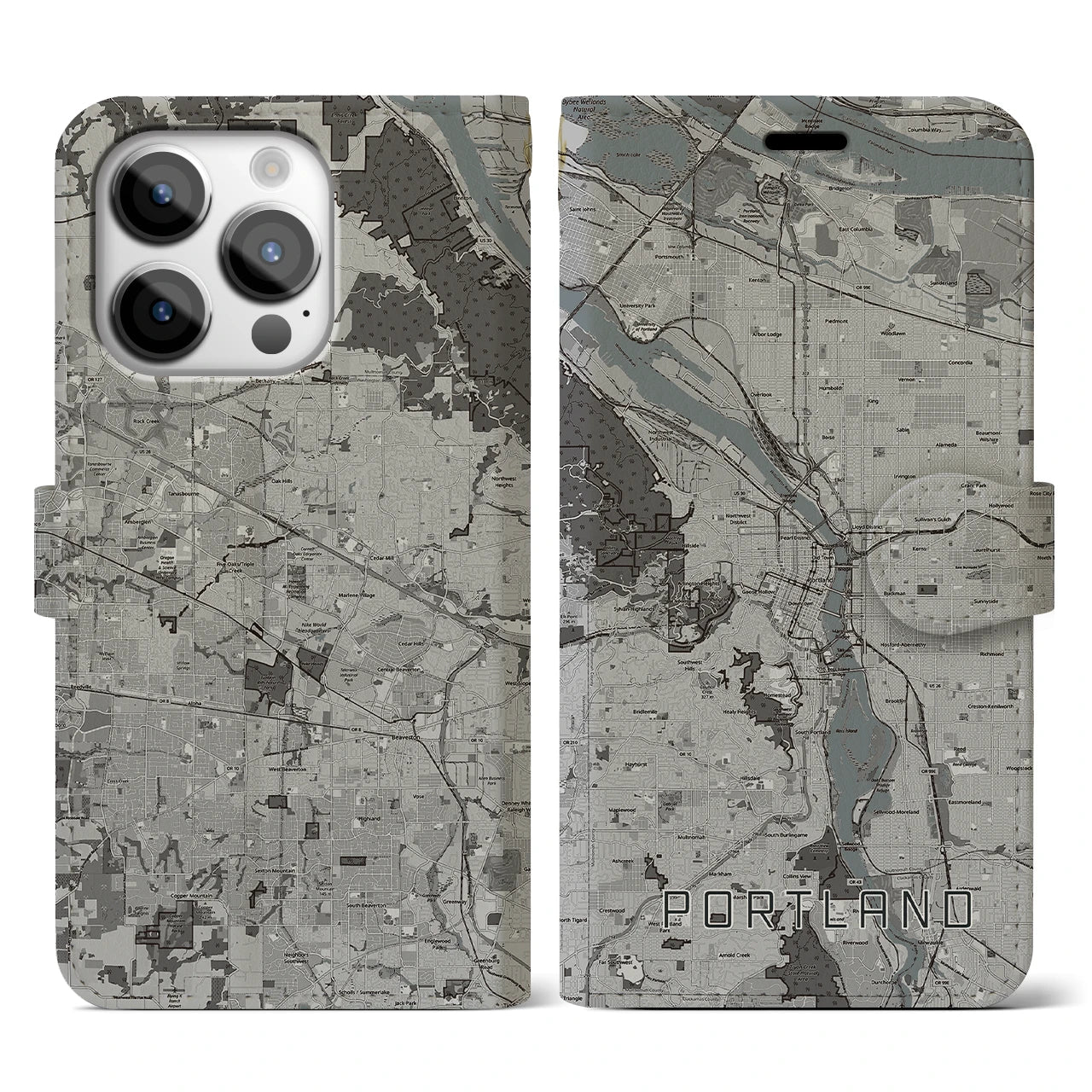 【ポートランド(アメリカ)】地図柄iPhoneケース(手帳タイプ)