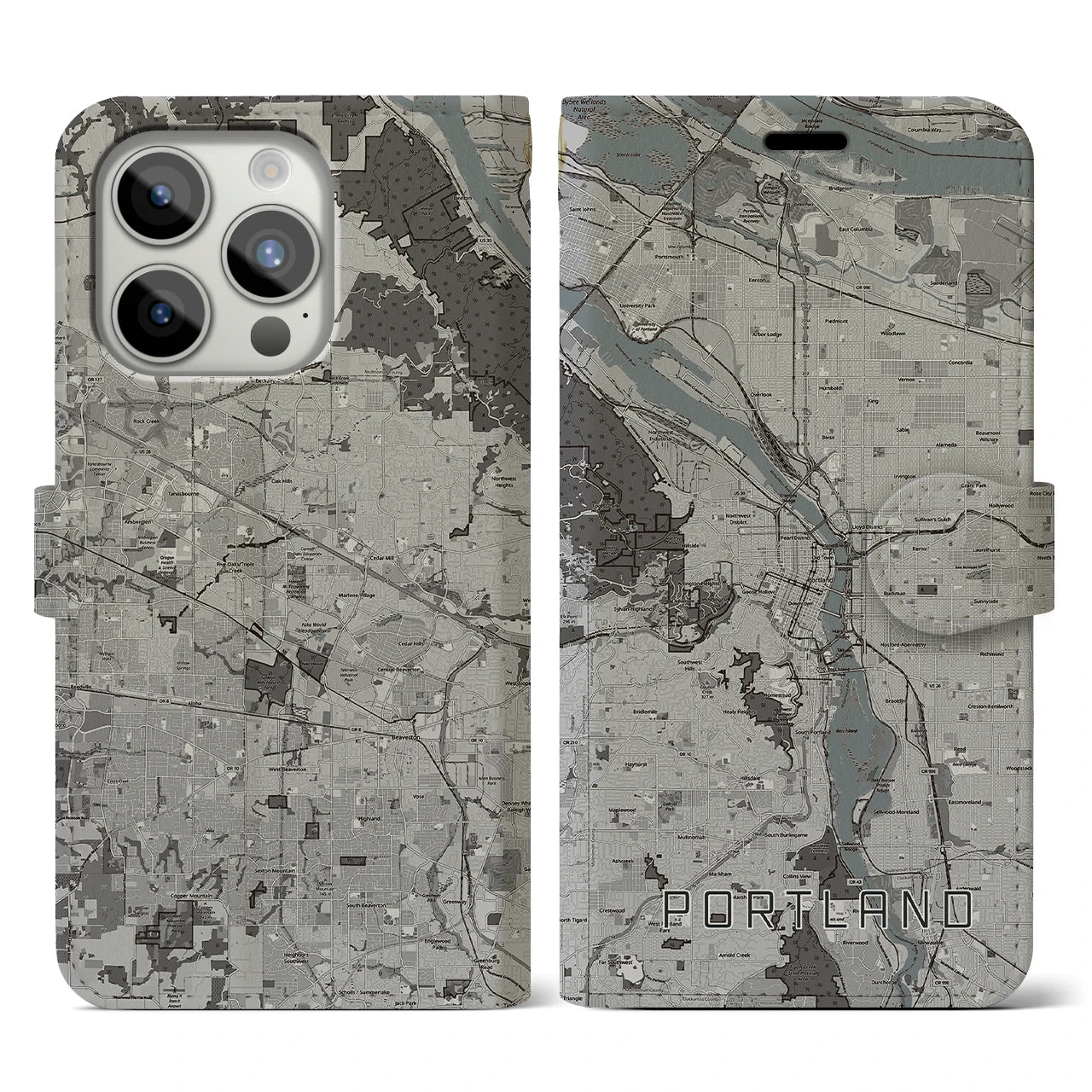 【ポートランド(アメリカ)】地図柄iPhoneケース(手帳タイプ)