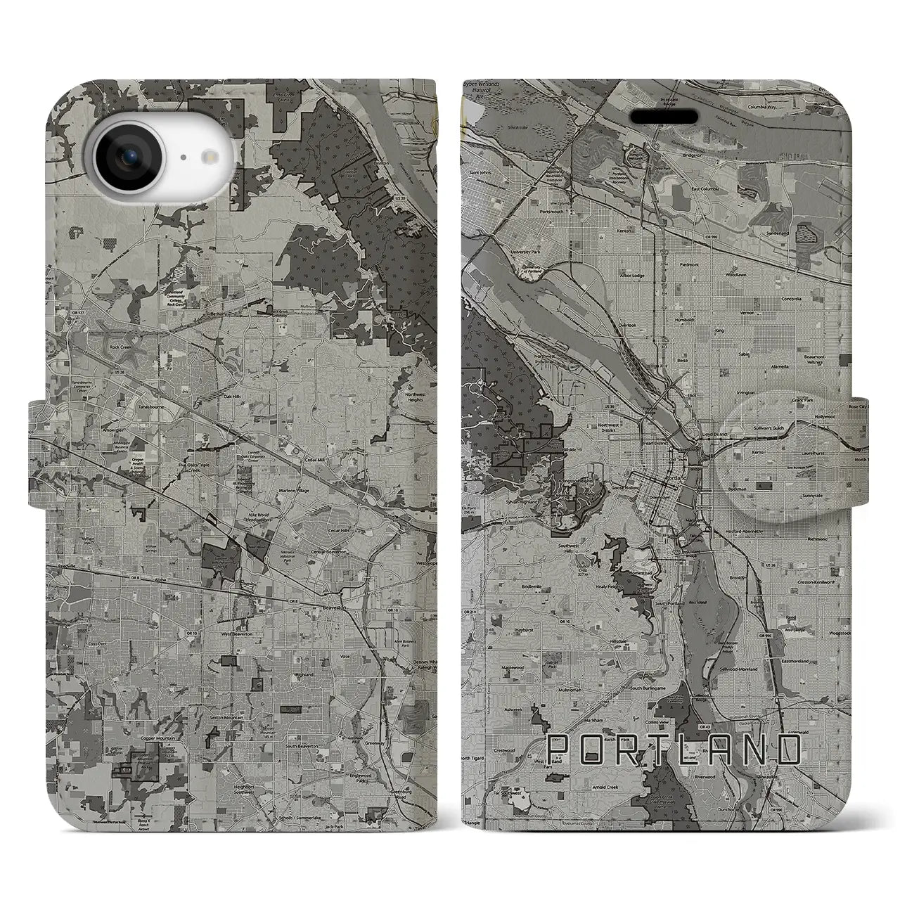 【ポートランド(アメリカ)】地図柄iPhoneケース(手帳タイプ)