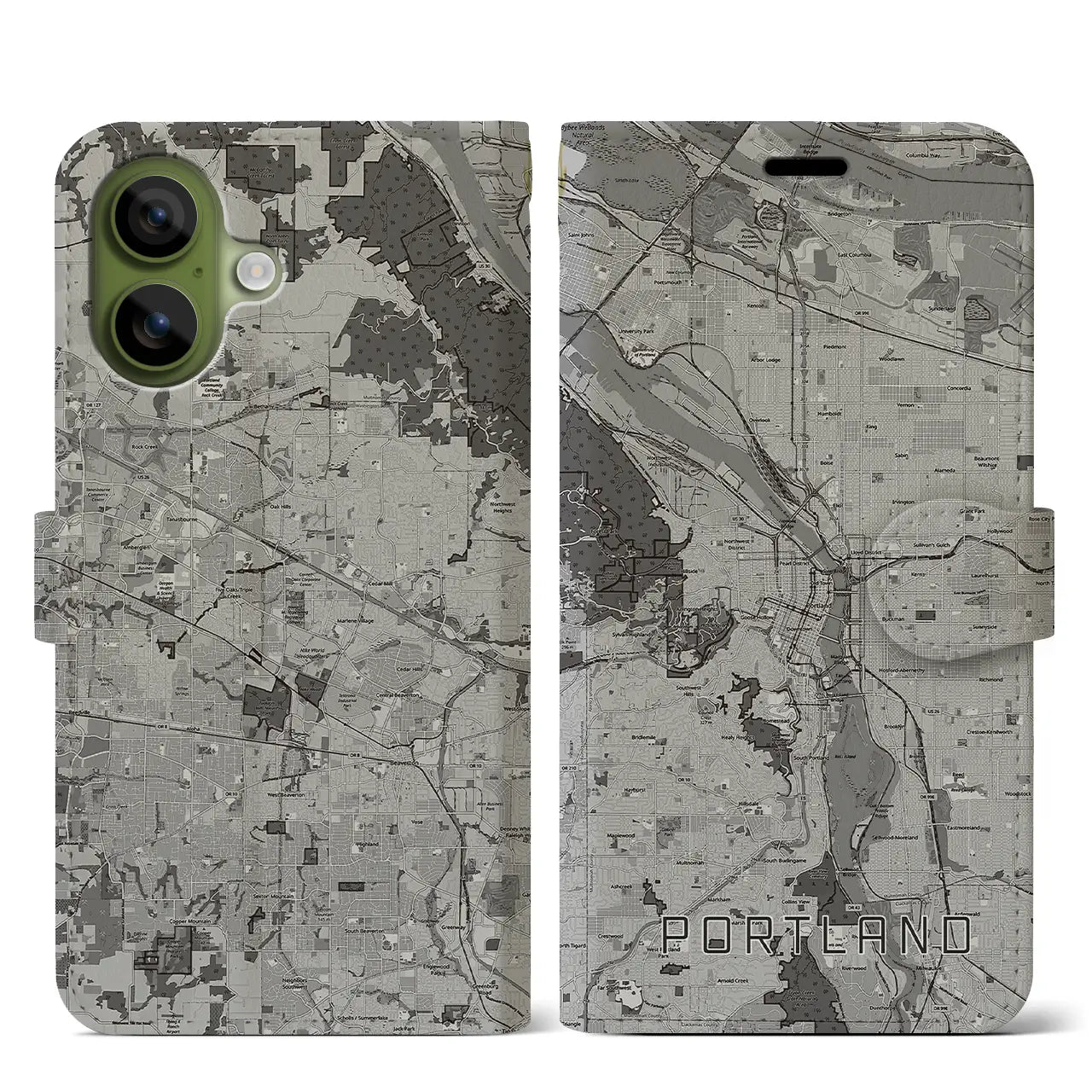 【ポートランド(アメリカ)】地図柄iPhoneケース(手帳タイプ)