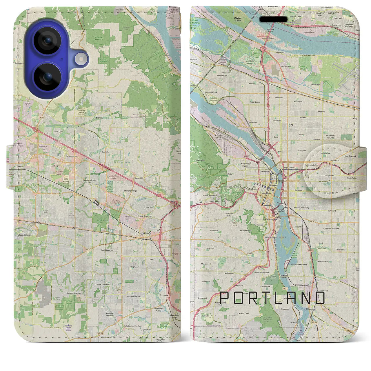 【ポートランド(アメリカ)】地図柄iPhoneケース(手帳タイプ)ナチュラル・iPhone 16 Pro Max 用