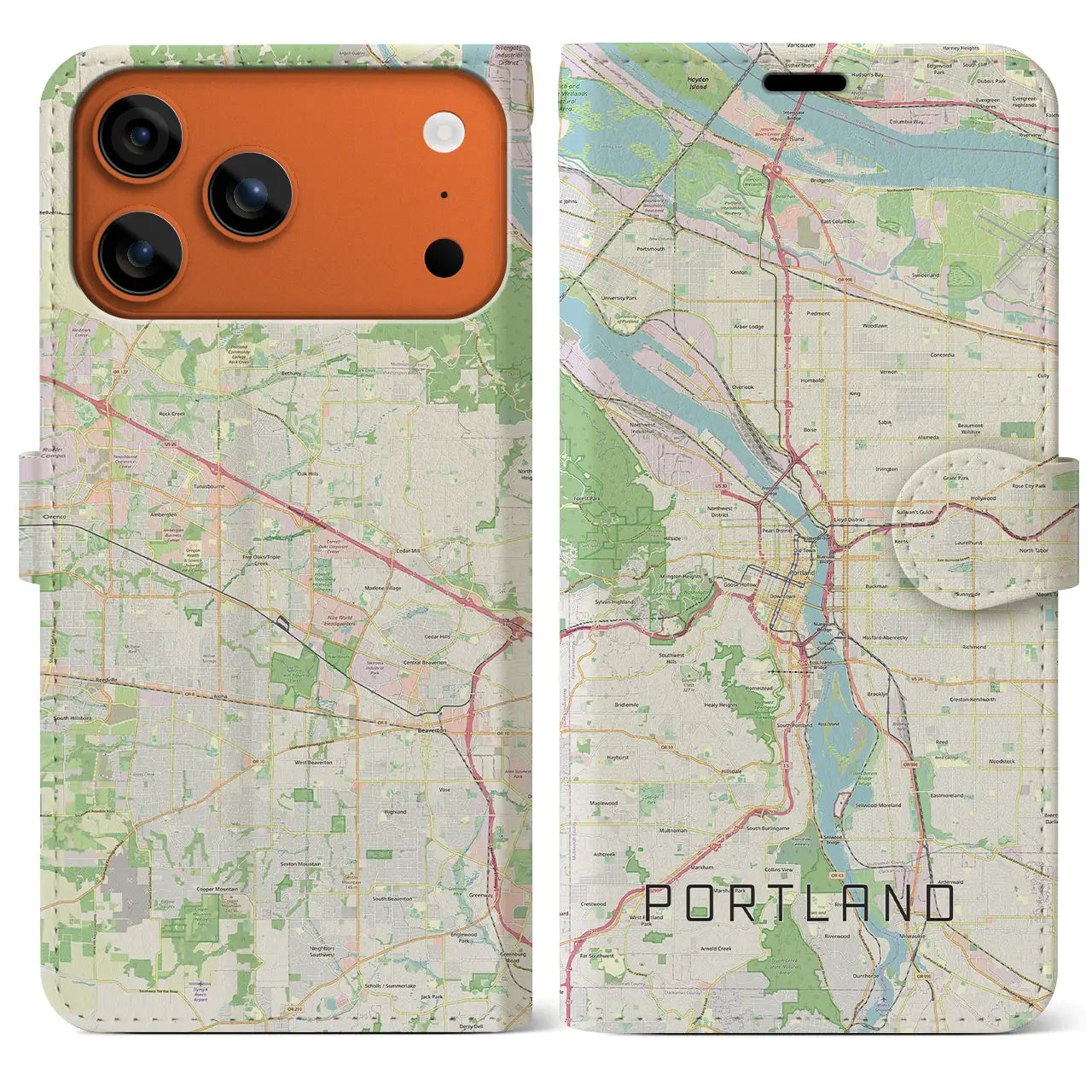 【ポートランド(アメリカ)】地図柄iPhoneケース(手帳タイプ)