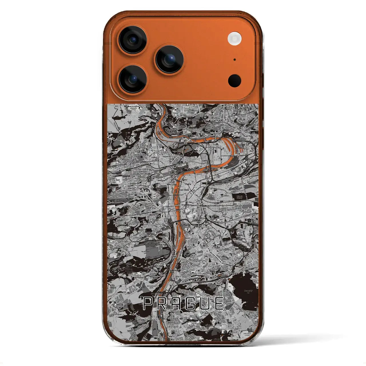 【プラハ(チェコ)】地図柄iPhoneケース(クリアタイプ)モノトーン・iPhone 17 Pro Max 用