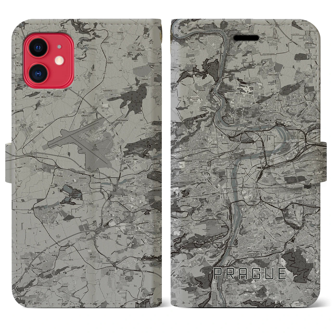 【プラハ(チェコ)】地図柄iPhoneケース(手帳タイプ)モノトーン・iPhone 11 用