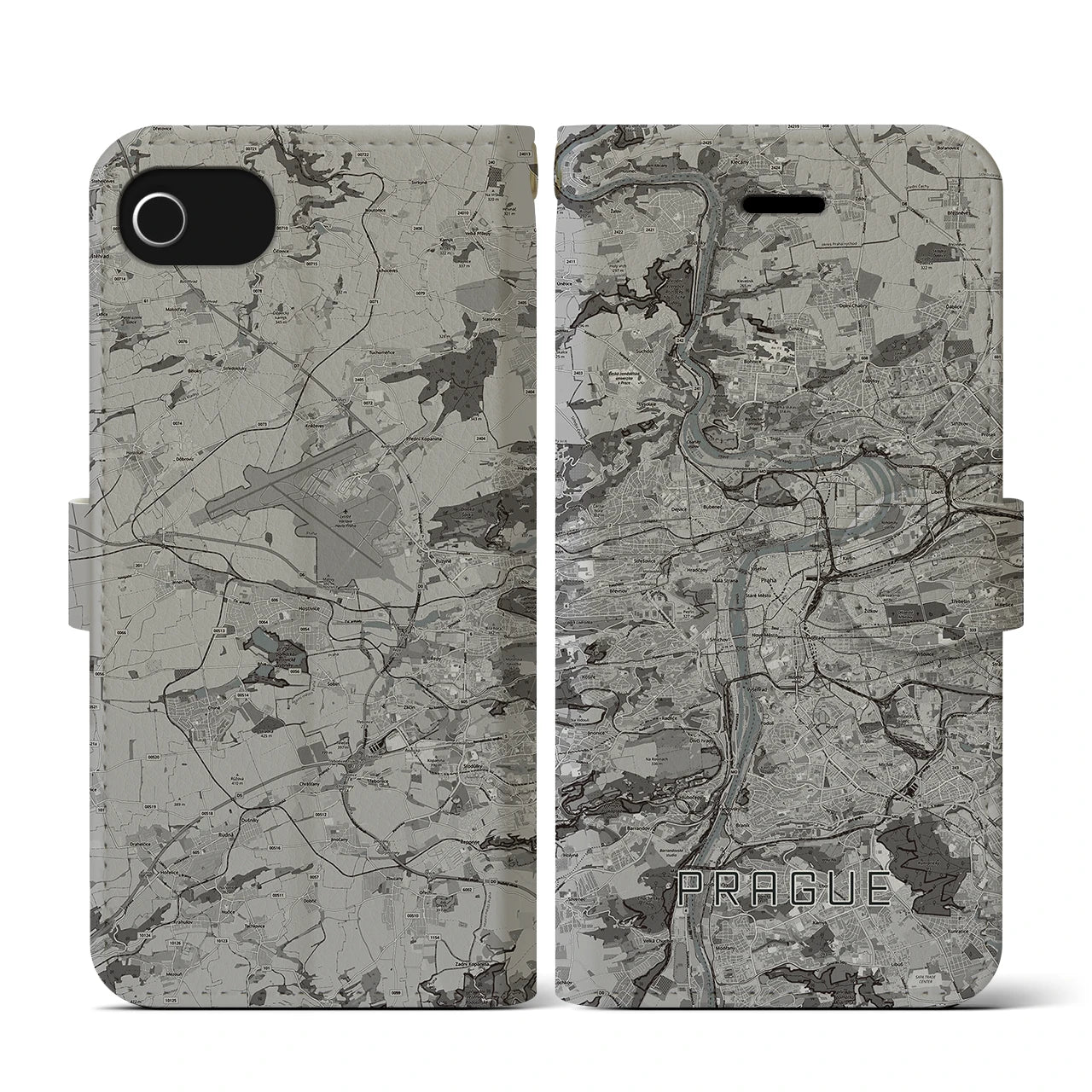 【プラハ(チェコ)】地図柄iPhoneケース(手帳タイプ)モノトーン・iPhone SE(第3 / 第2世代) / 8 / 7 / 6s / 6 用