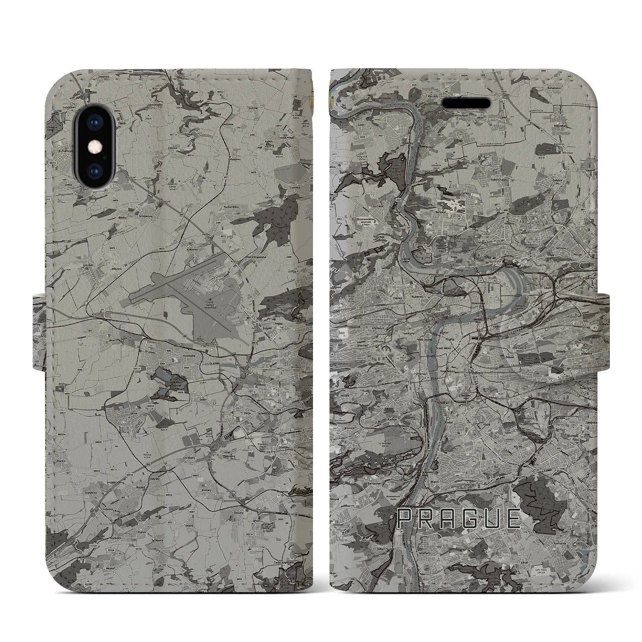 【プラハ(チェコ)】地図柄iPhoneケース(手帳タイプ)モノトーン・iPhone XS / X 用