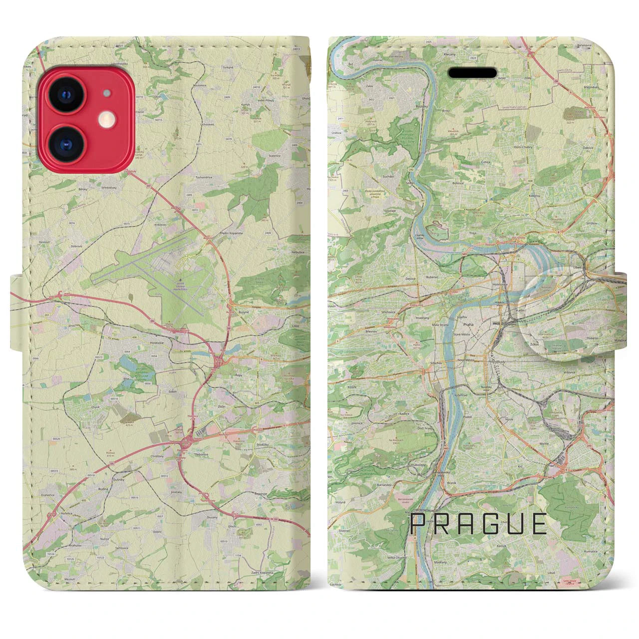 【プラハ(チェコ)】地図柄iPhoneケース(手帳タイプ)ナチュラル・iPhone 11 用