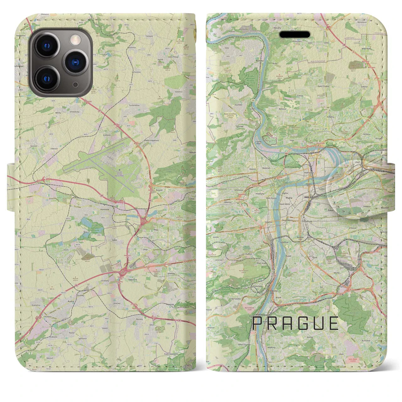 【プラハ(チェコ)】地図柄iPhoneケース(手帳タイプ)ナチュラル・iPhone 11 Pro Max 用